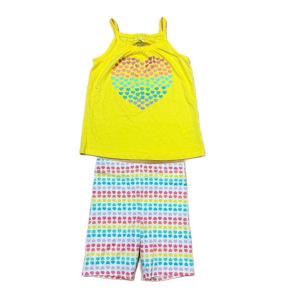 NWT Max Studio Kids Yellow & Rainbow Hearts 2-Piece Outfit Size 7/8 - Picture 1 of 9